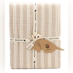 🎁Piscatextil Coverlet - King - Stripe Made in Portugal Coverlet -Tan & Oatmeal